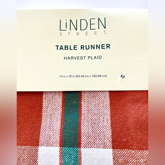 Linden Street Orange White Green Woven Cotton Rectangular Table Runner 14 x 72” - Picture 2 of 5